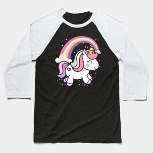 Cute Unicorn With Rainbow and Little Flowers Baseball T-Shirt